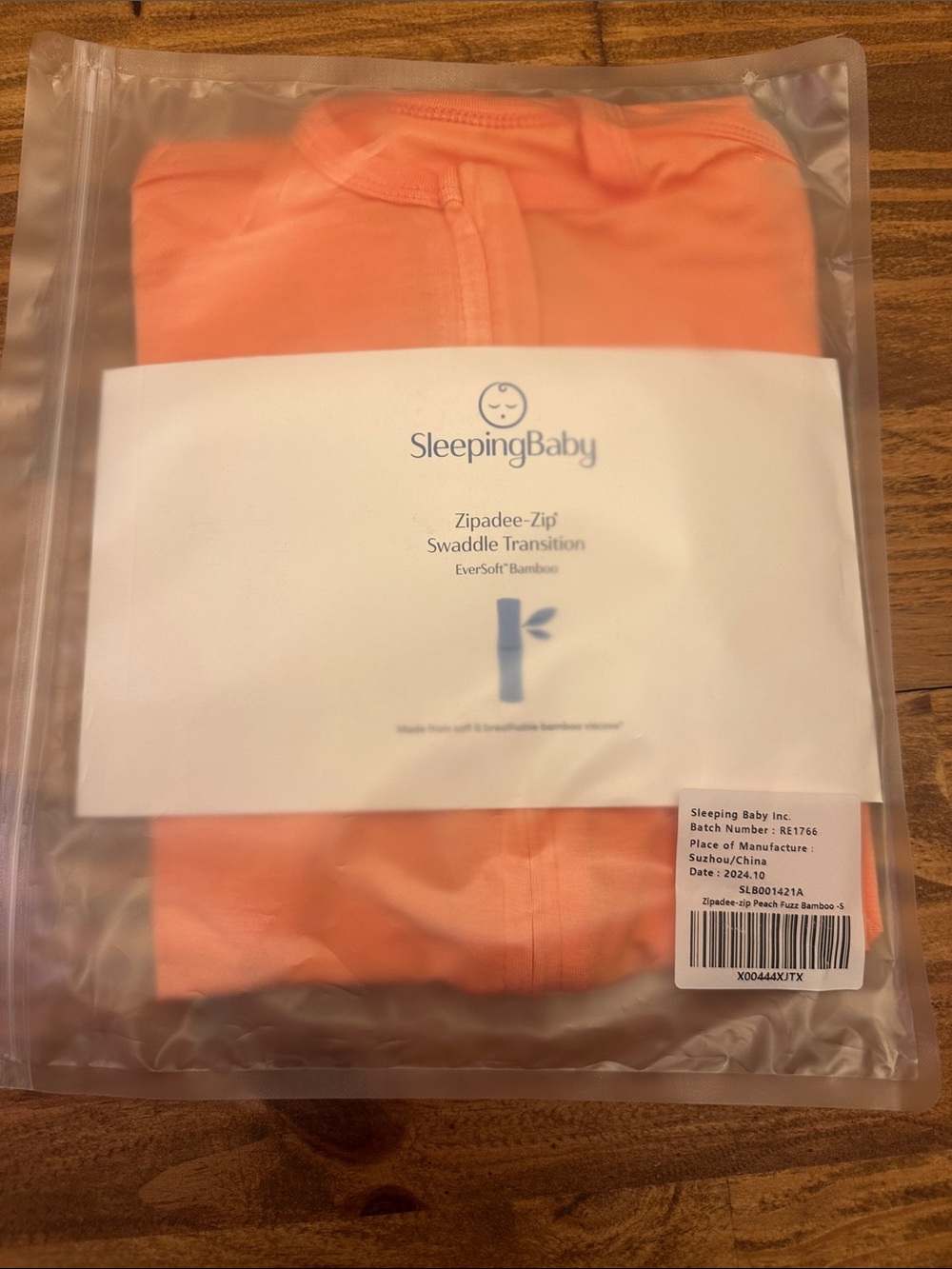 Sleeping Baby EverSoft™ Bamboo Zipadee-Zip Swaddle Transition in Peach + Band